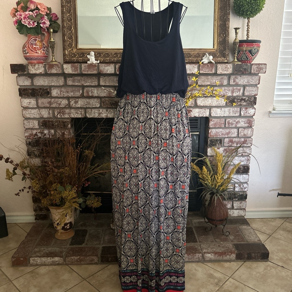 Dot’s Woman’s Maxi Floral Sleeveless Dress Sz XL